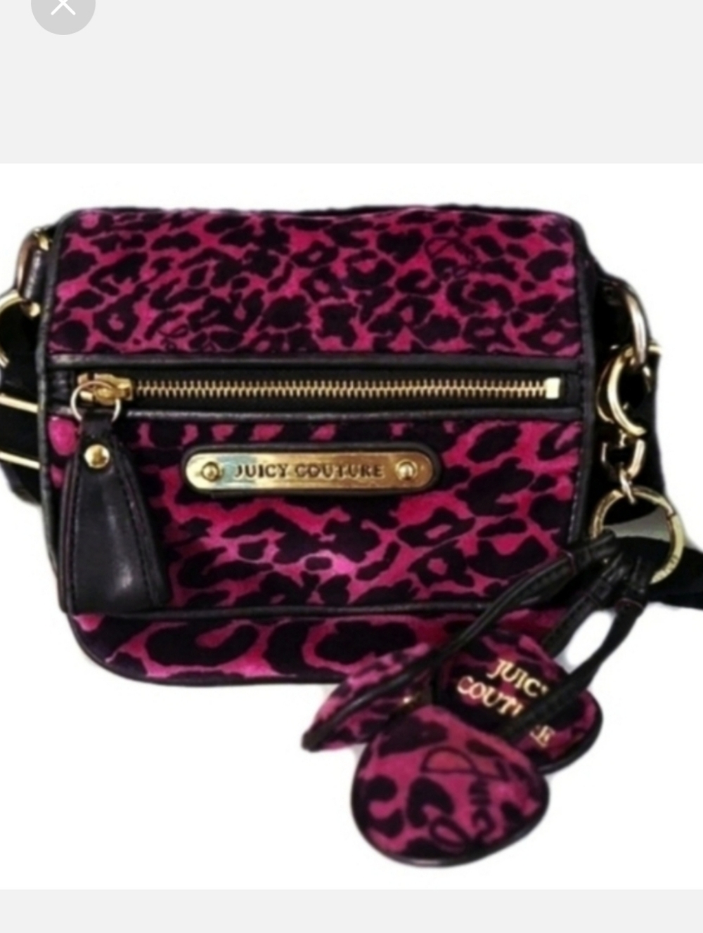Rare Juicy Couture Y2K Small Fushchia Pink and Black Leopard Print Crossbody Bag